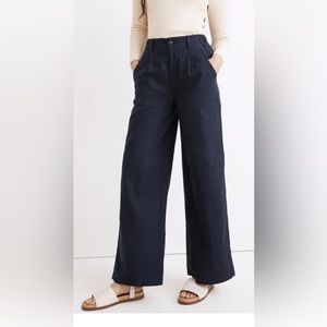 MADEWELL Tall Cotton-Linen Pleated Wide-Leg Pants Dark Indigo 6T NWT $98 NE116